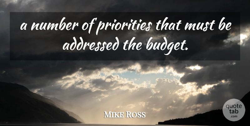 Mike Ross Quote About Number, Priorities: A Number Of Priorities That...