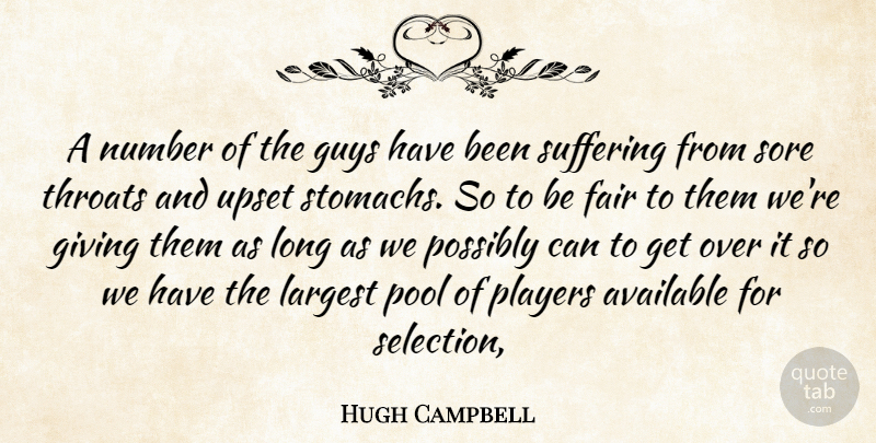 Hugh Campbell Quote About Available, Fair, Giving, Guys, Largest: A Number Of The Guys...