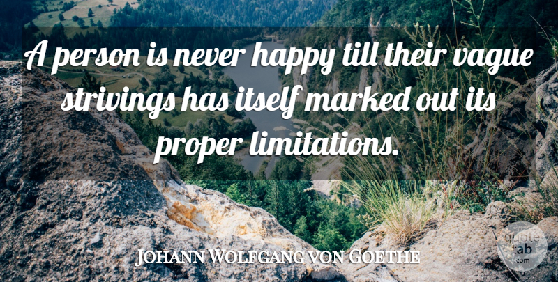 Johann Wolfgang von Goethe Quote About Happiness, Strive, Happy Person: A Person Is Never Happy...