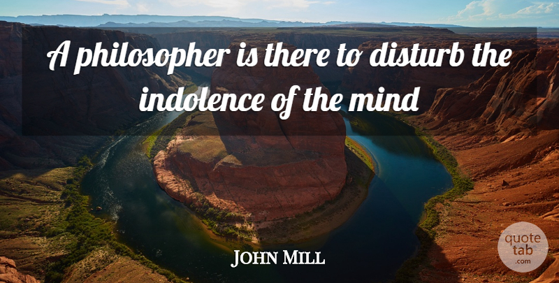 John Mill Quote About Disturb, Indolence, Mind: A Philosopher Is There To...