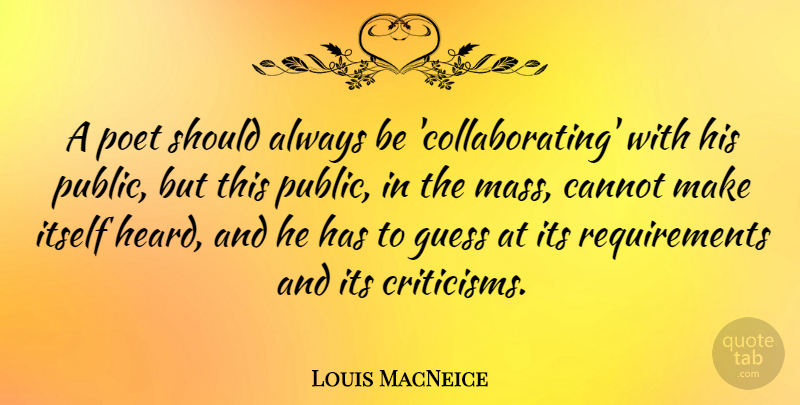 Louis MacNeice Quote About Itself, Poet: A Poet Should Always Be...