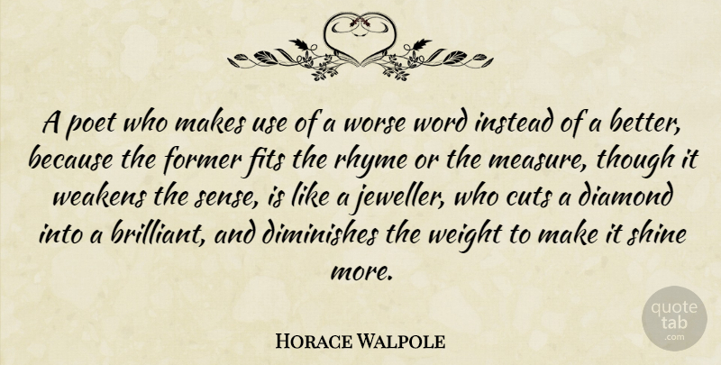 Horace Walpole Quote About Cutting, Shining, Use: A Poet Who Makes Use...