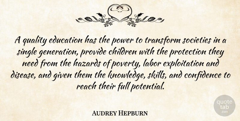 Audrey Hepburn Quote About Education, Wise, Children: A Quality Education Has The...