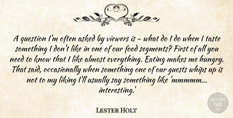Lester Holt Quote About Almost, Asked, Eating, Food, Guests: A Question Im Often Asked...