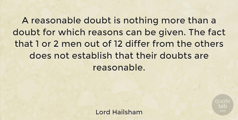 Lord Hailsham Quote About Men, Doubt, Facts: A Reasonable Doubt Is Nothing...