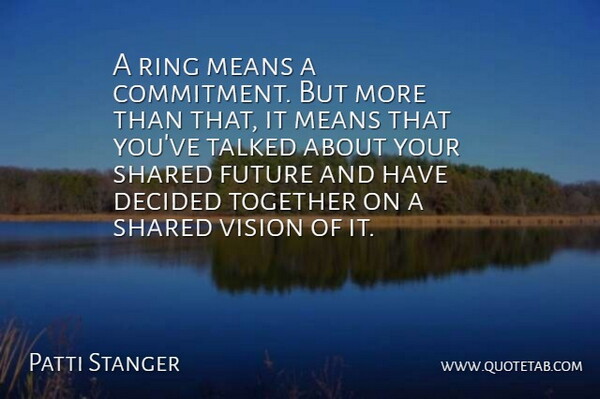 Patti Stanger Quote About Decided, Future, Means, Ring, Shared: A Ring Means A Commitment...