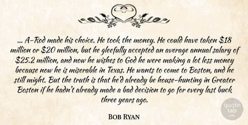 Bob Ryan Quote About Accepted, Annual, Average, Bad, Boston: A Rod Made His Choice...