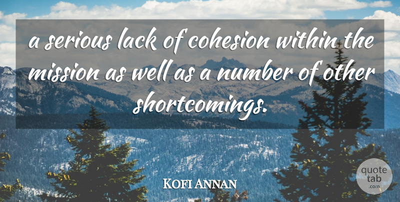 Kofi Annan Quote About Lack, Mission, Number, Serious, Within: A Serious Lack Of Cohesion...