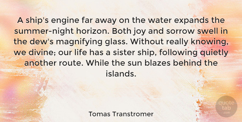 Tomas Transtromer Quote About Summer, Night, Glasses: A Ships Engine Far Away...