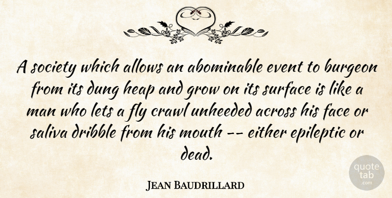 Jean Baudrillard Quote About Men, Mouths, Faces: A Society Which Allows An...