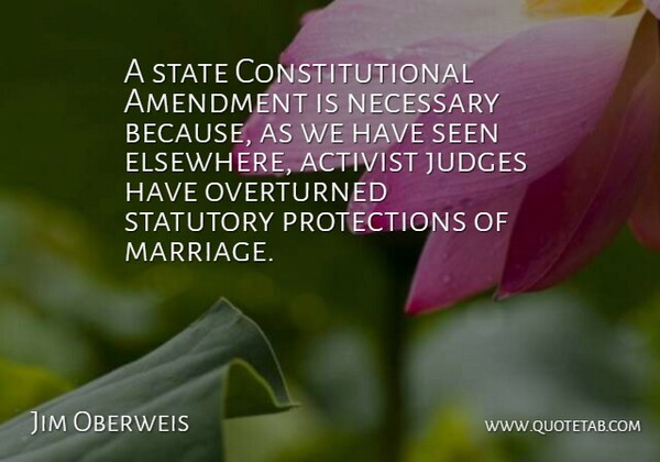 Jim Oberweis Quote About Activist, Amendment, Judges, Marriage, Necessary: A State Constitutional Amendment Is...