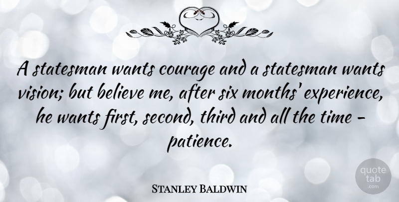 Stanley Baldwin Quote About Patience, Believe, Political: A Statesman Wants Courage And...