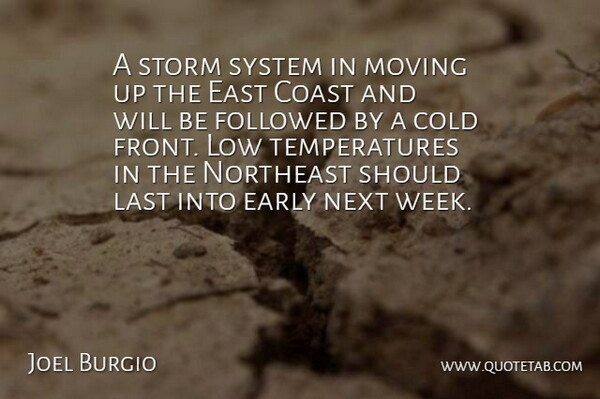 Joel Burgio Quote About Coast, Cold, Early, East, Followed: A Storm System In Moving...