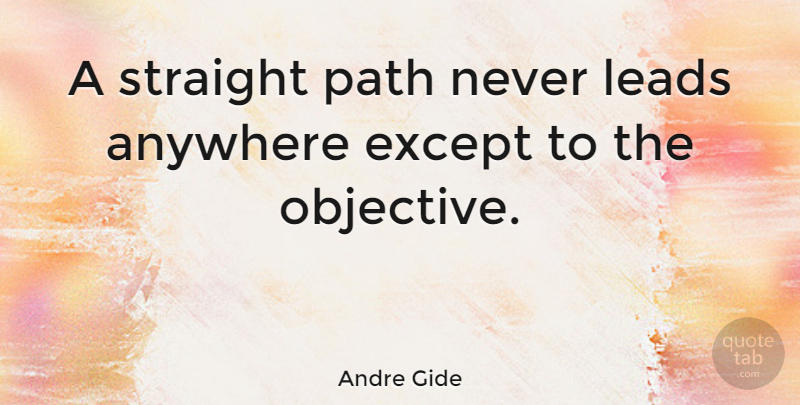 Andre Gide Quote About Inspiration, Objectivity, Goal: A Straight Path Never Leads...