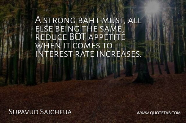 Supavud Saicheua Quote About Appetite, Interest, Rate, Reduce, Strong: A Strong Baht Must All...