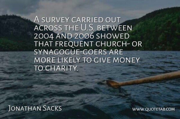 Jonathan Sacks Quote About Across, Carried, Frequent, Likely, Money: A Survey Carried Out Across...