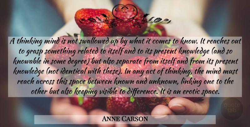Anne Carson Quote About Thinking, Differences, Space: A Thinking Mind Is Not...
