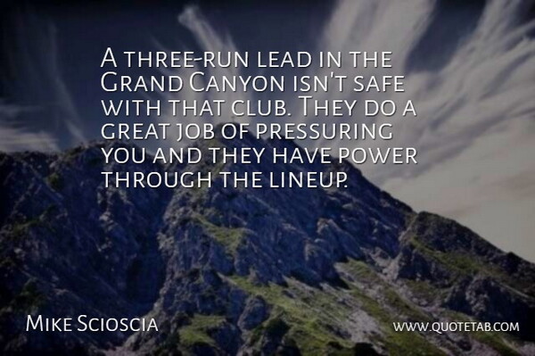 Mike Scioscia Quote About Canyon, Grand, Great, Job, Lead: A Three Run Lead In...