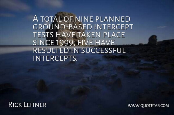 Rick Lehner Quote About Five, Intercept, Nine, Planned, Resulted: A Total Of Nine Planned...