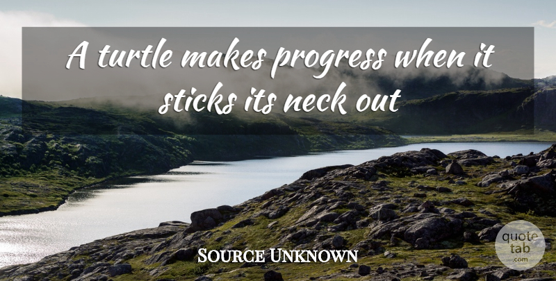 Source Unknown Quote About Neck, Progress, Risk, Sticks, Turtle: A Turtle Makes Progress When...