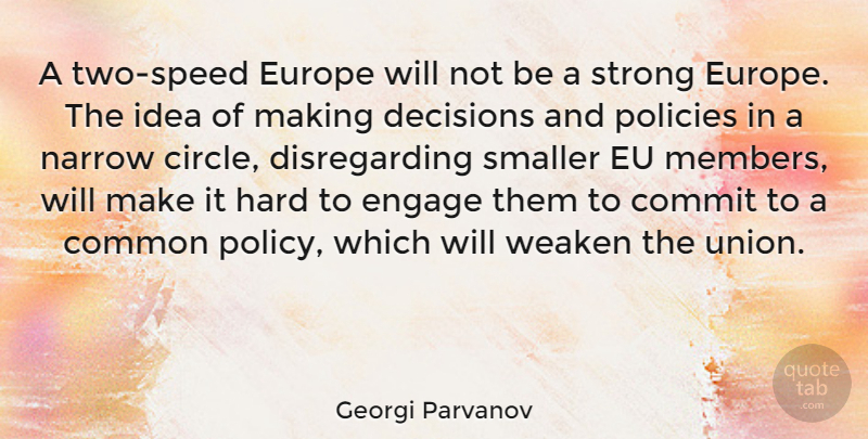 Georgi Parvanov Quote About Strong, Europe, Circles: A Two Speed Europe Will...