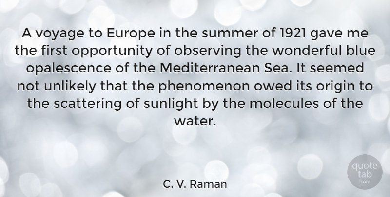 C. V. Raman Quote About Blue, Europe, Gave, Molecules, Observing: A Voyage To Europe In...