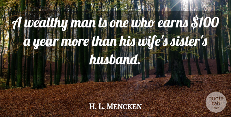 H. L. Mencken Quote About Husband, Men, Years: A Wealthy Man Is One...