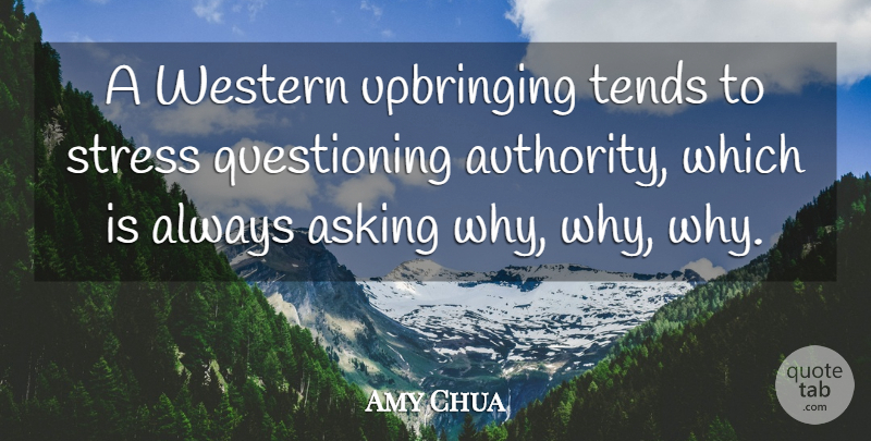 Amy Chua Quote About Stress, Asking Why, Authority: A Western Upbringing Tends To...
