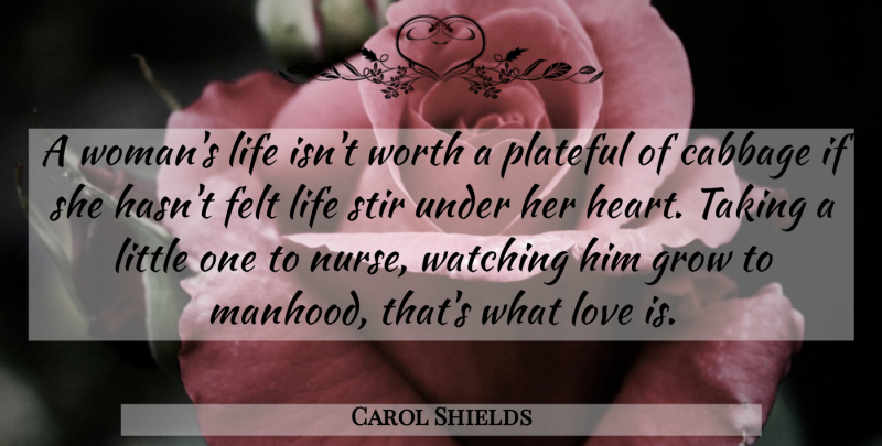 Carol Shields Quote About Heart, Love Is, Nurse: A Womans Life Isnt Worth...