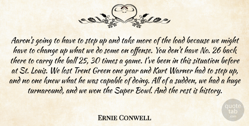 Ernie Conwell Quote About Ball, Capable, Carry, Change, Green: Aarons Going To Have To...