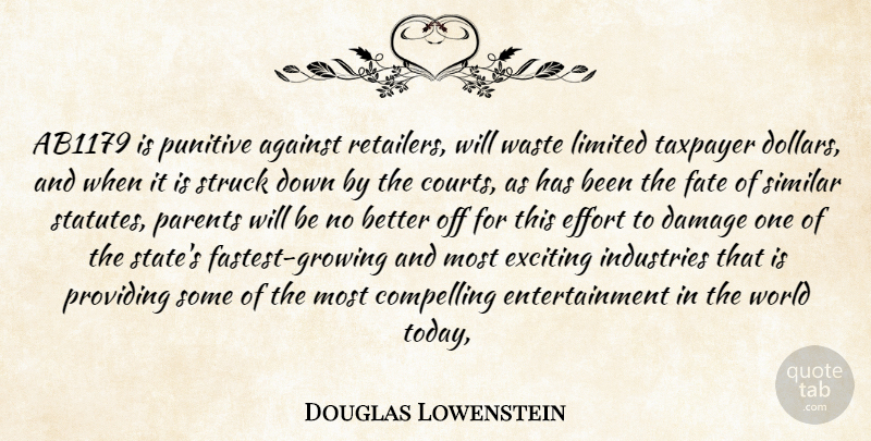 Douglas Lowenstein Quote About Against, Compelling, Damage, Effort, Entertainment: Ab1179 Is Punitive Against Retailers...