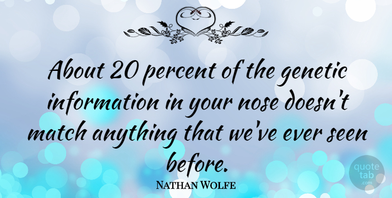 Nathan Wolfe Quote About Information, Noses, Percent: About 20 Percent Of The...