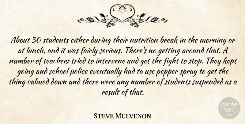 Steve Mulvenon Quote About Break, Calmed, Either, Eventually, Fairly: About 30 Students Either During...