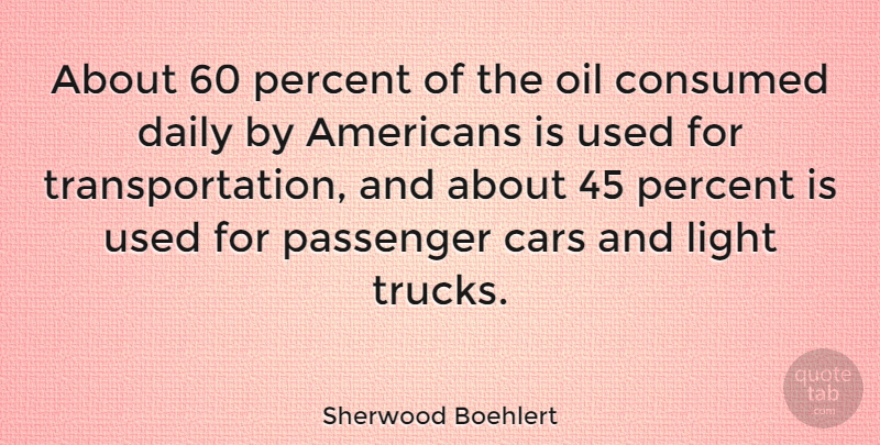 Sherwood Boehlert Quote About Oil, Light, Car: About 60 Percent Of The...