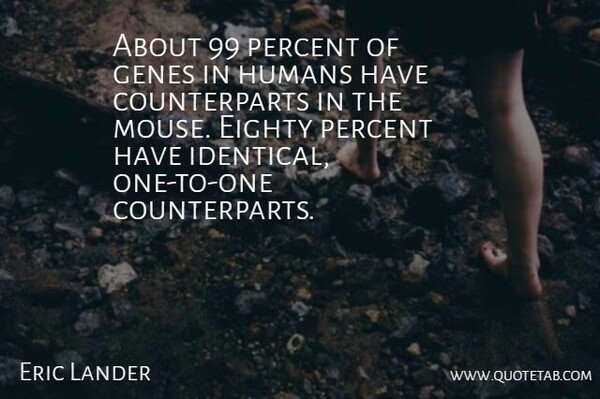 Eric Lander Quote About Eighty, Genes, Humans, Percent: About 99 Percent Of Genes...