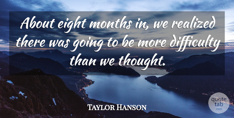 Taylor Hanson Quote About Difficulty, Eight, Months, Realized: About Eight Months In We...