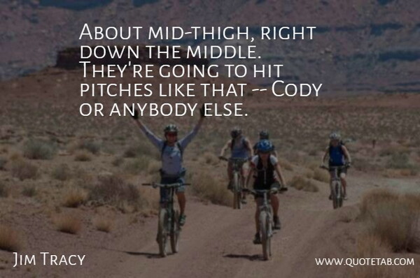 Jim Tracy Quote About Anybody, Hit, Pitches: About Mid Thigh Right Down...