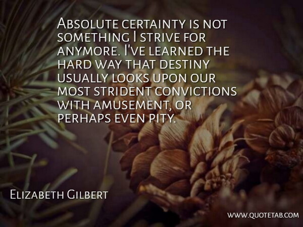 Elizabeth Gilbert Quote About Destiny, Looks, Amusement: Absolute Certainty Is Not Something...