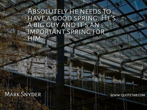 Mark Snyder Quote About Absolutely, Good, Guy, Needs, Spring: Absolutely He Needs To Have...