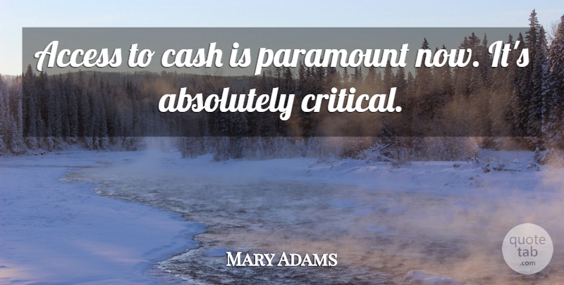 Mary Adams Quote About Absolutely, Access, Cash, Paramount: Access To Cash Is Paramount...