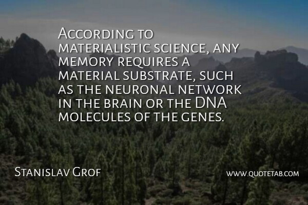Stanislav Grof Quote About Memories, Dna, Brain: According To Materialistic Science Any...