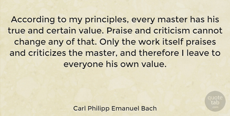 Carl Philipp Emanuel Bach Quote About Criticism, Principles, Praise: According To My Principles Every...