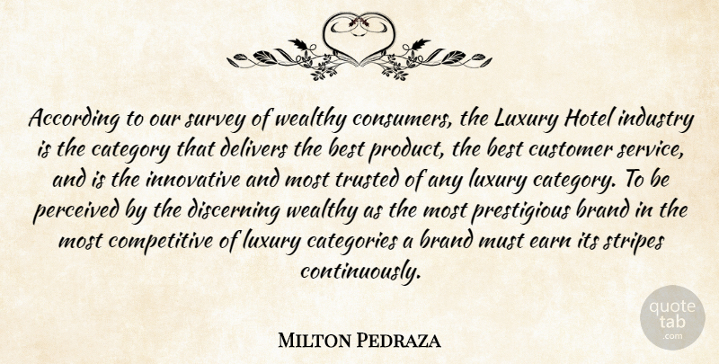 Milton Pedraza Quote About According, Best, Brand, Categories, Category: According To Our Survey Of...