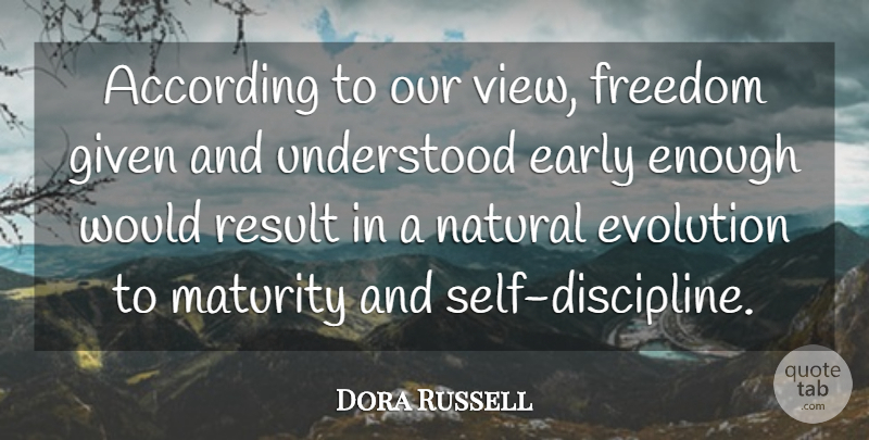 Dora Russell Quote About According, Early, Evolution, Freedom, Given: According To Our View Freedom...