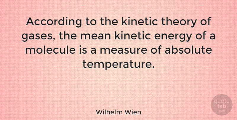 Wilhelm Wien Quote About Absolute, According, Theory: According To The Kinetic Theory...