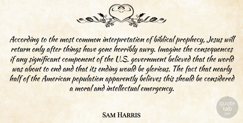 Sam Harris Quote About Jesus, Believe, Biblical: According To The Most Common...