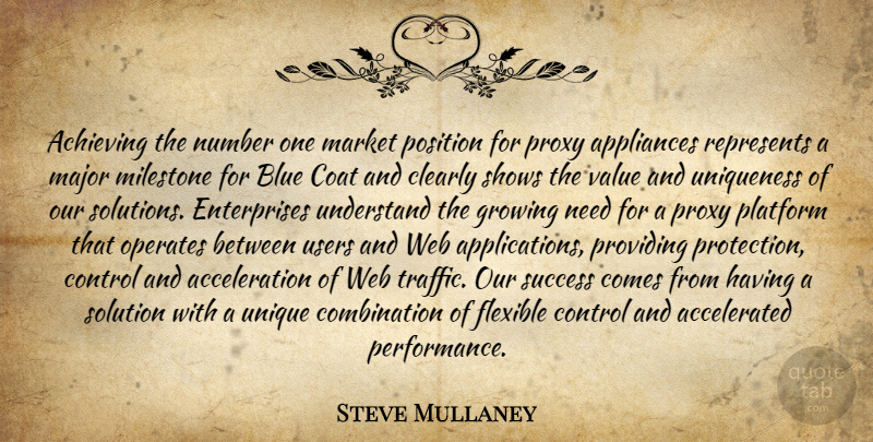 Steve Mullaney Quote About Achieving, Appliances, Blue, Clearly, Coat: Achieving The Number One Market...