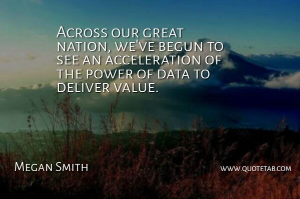 Megan Smith Quote About Across, Begun, Deliver, Great, Power: Across Our Great Nation Weve...