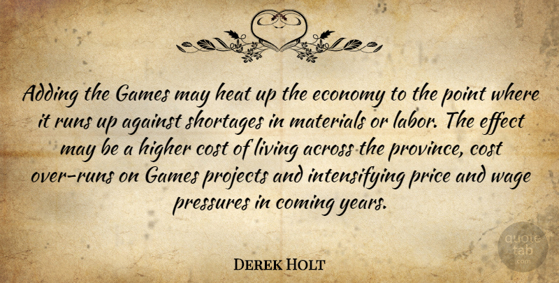 Derek Holt Quote About Across, Adding, Against, Coming, Cost: Adding The Games May Heat...