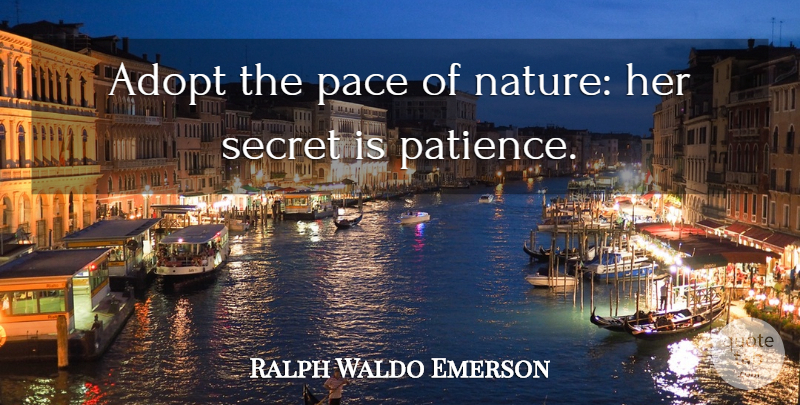 Ralph Waldo Emerson Quote About Inspirational, Motivational, Patience: Adopt The Pace Of Nature...